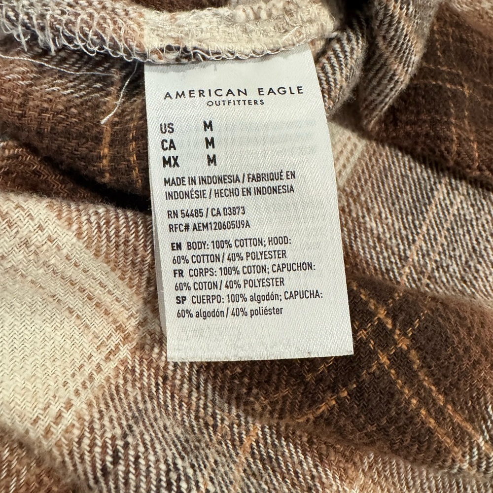 American Eagle Outfitters Brown Plaid Hooded Shacket - Picture 10 of 10